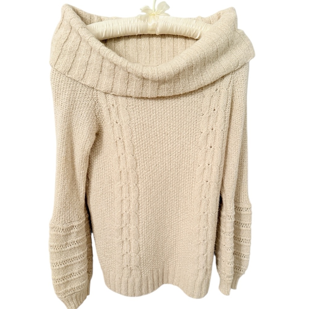 Anthropologie Sweater Sleeping on Snow Off Shoulder Teddy Sweater Cream Ivory Sm